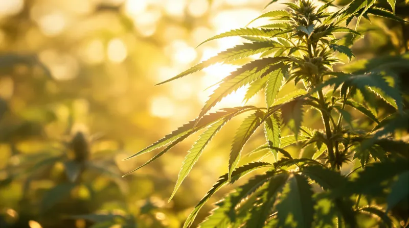 Illustrative photo: sunlit cannabis leaves