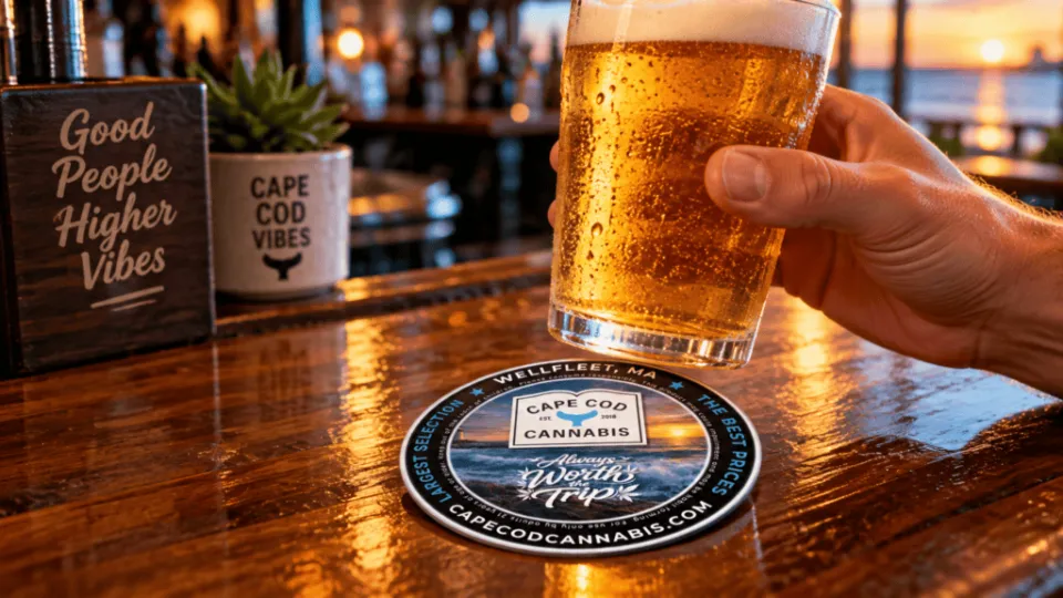 Cape Cod Cannabis Recreational Dispensary in Wellfleet, MA FREE CCC Bar Coasters for Cape Cod Restaurants & Bars provided by Cape Cod Cannabis in Wellfleet!