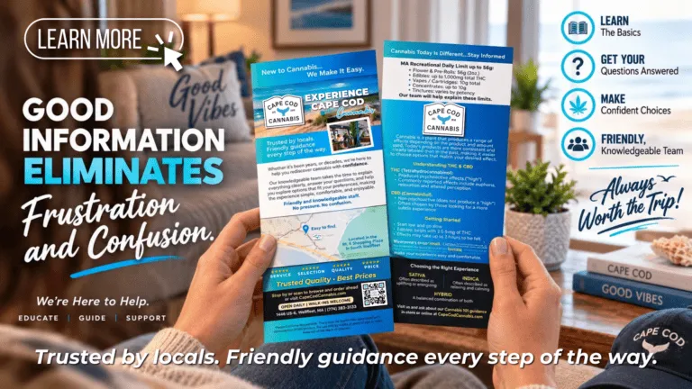 Cape Cod Cannabis Recreational Dispensary in Wellfleet, MA FREE Educational Rack Cards from Cape Cod Cannabis in Wellfleet!