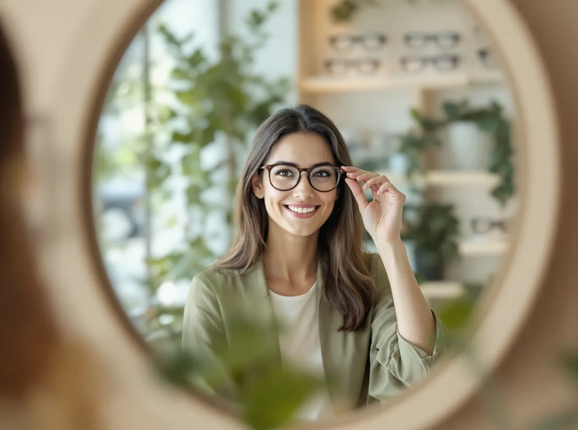 Woman trying on glasses