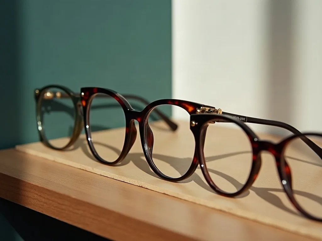 Designer eyeglass frames on display