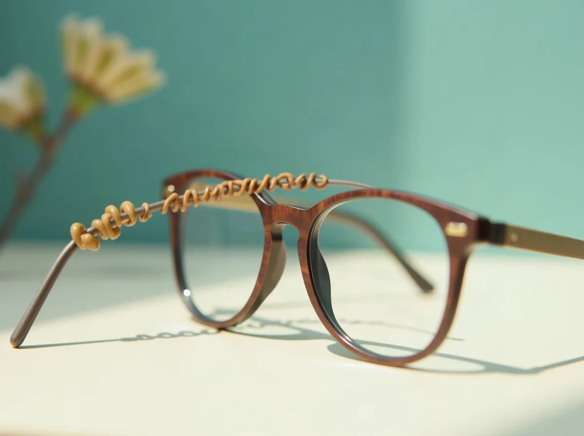 A flexible children's eyeglass frame showing its springy temple arm