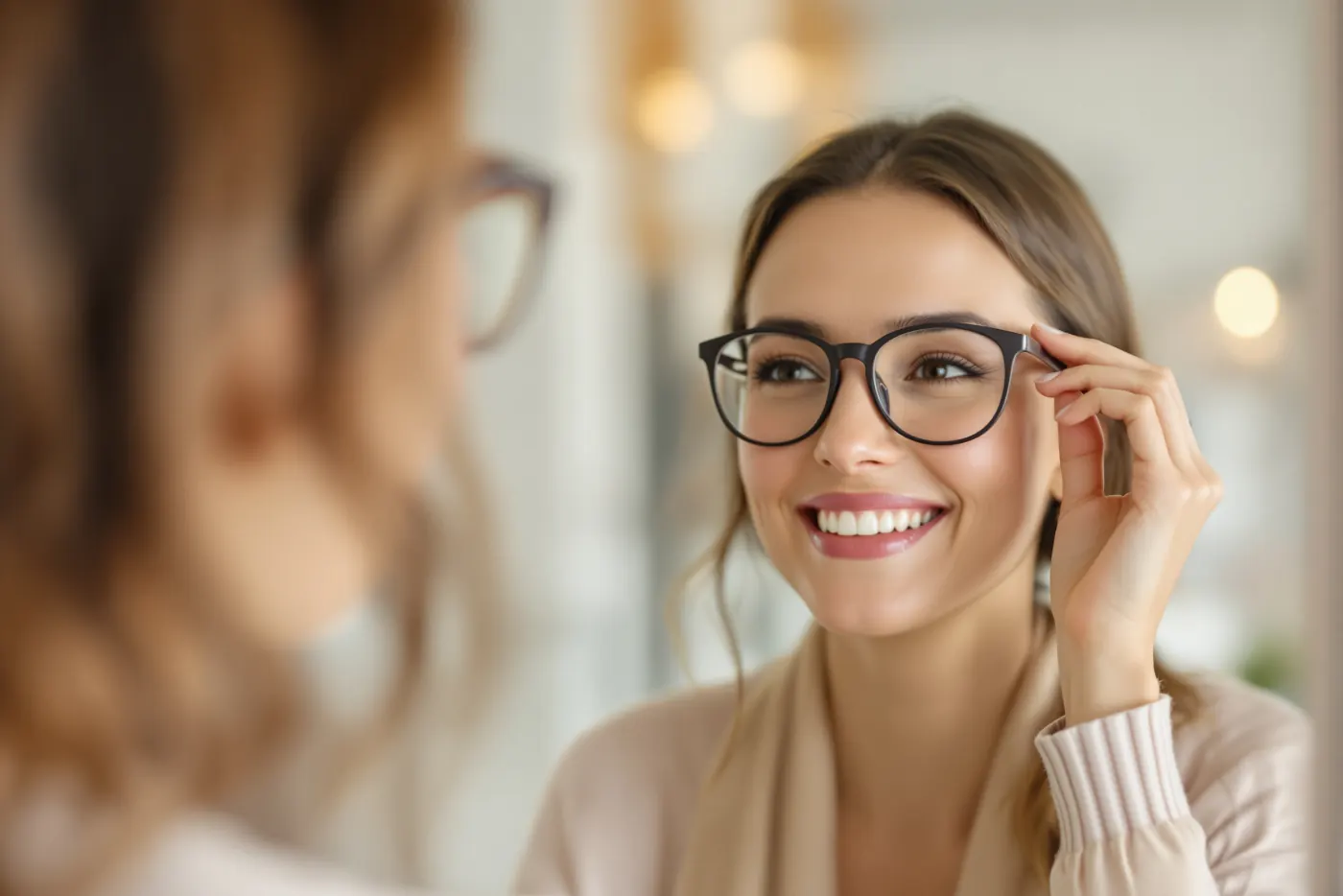 Woman trying on eyeglasses