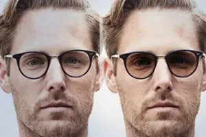 man wearing transition lenses