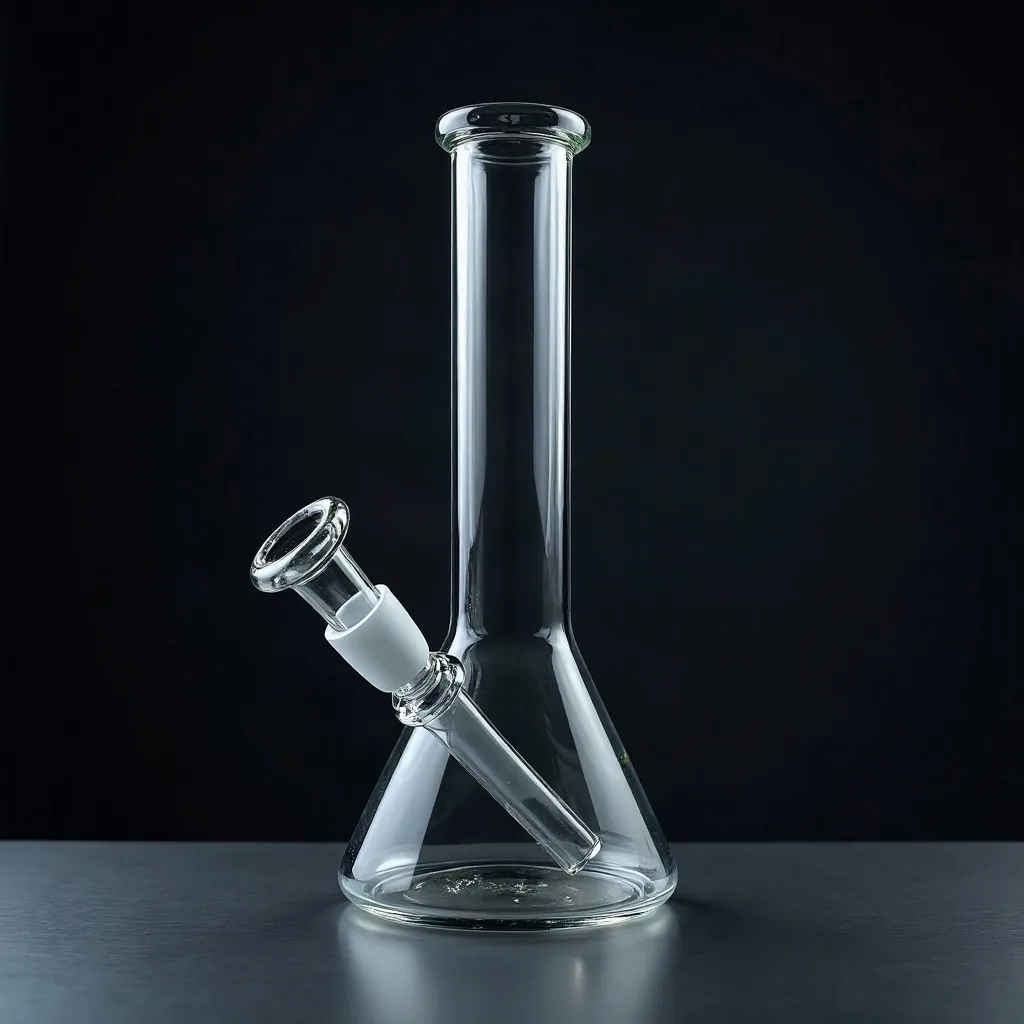 Clear borosilicate glass water pipe on a metal surface