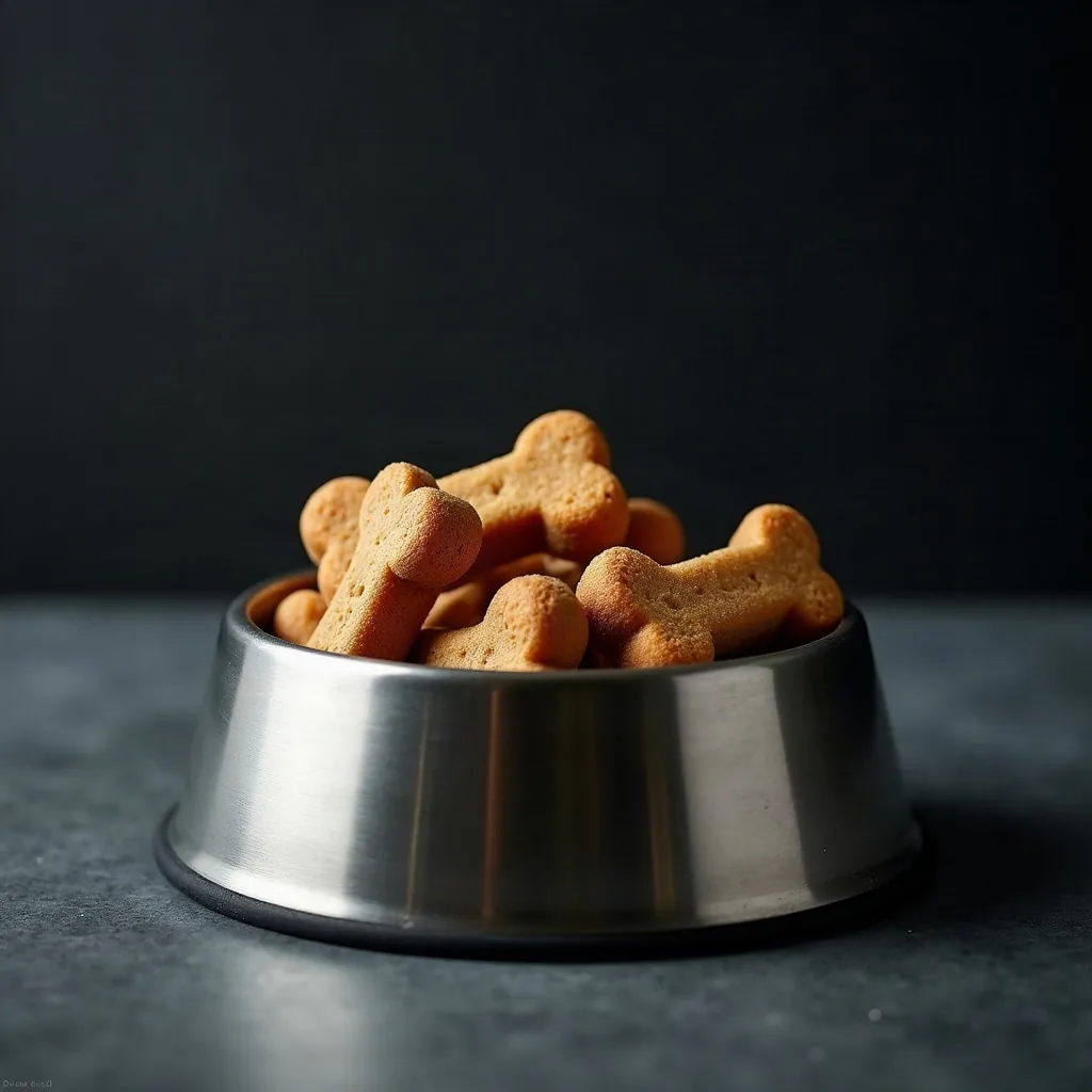 Bone-shaped biscuits in a plain metal bowl