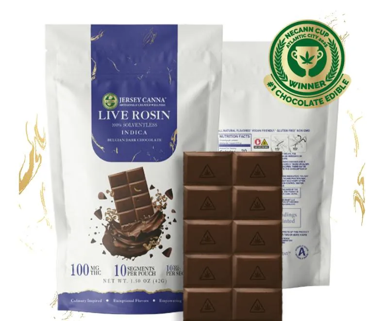 Jersey Canna Indica Rosin Belgian Dark Chocolate Bar | 100mg